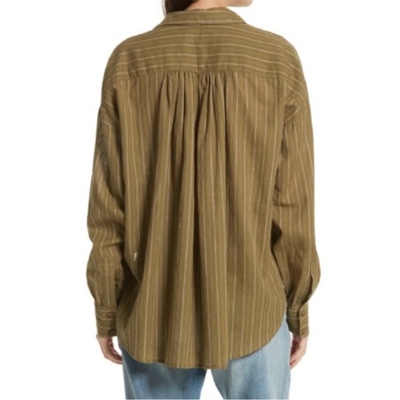 BOGO! Free People Under the Boardwalk Linen Cotton Lace Up Blouse Green Small - Picture 4 of 13